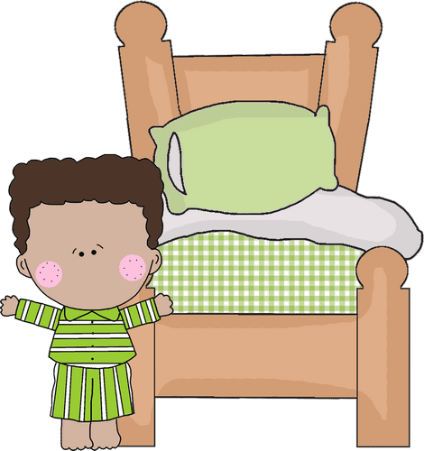 Boy in PJs with Bed